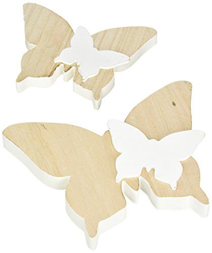 HEITMANN DECO 2 Schmetterlinge aus Holz mit kleinen Schmetterlingen - Dekofiguren als Oster- und Frühlingsdeko - Natur, Weiß von HEITMANN DECO