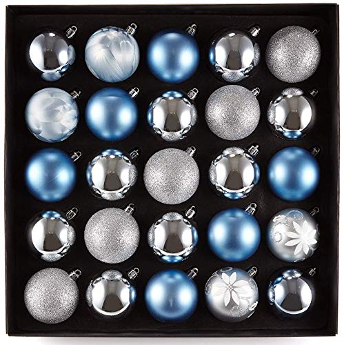 Heitmann Deco 25er Set Christbaumkugeln Sortiment - Weihnachtsschmuck blau Silber zum Aufhängen - Kunststoffkugel Sortiment von HEITMANN DECO