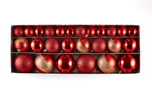 Heitmann Deco 26er Set Christbaumkugeln Sortiment - Weihnachtsschmuck rot zum Aufhängen - Kunststoffkugel Sortiment von HEITMANN DECO