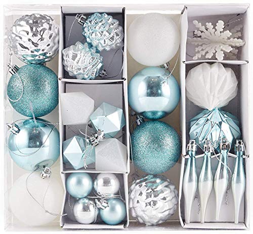 HEITMANN DECO 29er Set Christbaumkugeln Sortiment - Weihnachtsschmuck türkis siber weiß zum Aufhängen - Kunststoff Christbaumschmuck türkis weiß Silber von HEITMANN DECO