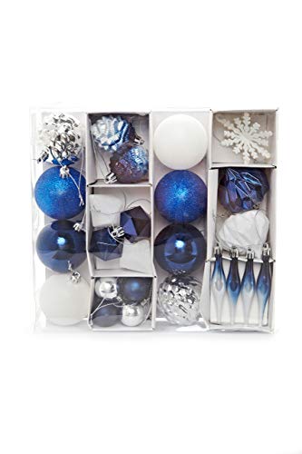 Heitmann Deco 29er Set Christbaumkugeln - Weihnachtsschmuck blau Silber weiß zum Aufhängen - Kunststoff Christbaumschmuck von HEITMANN DECO