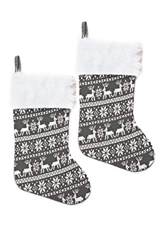 HEITMANN DECO 2er Set Nikolausstiefel zum Befüllen und Aufhängen - Nikolaus-Strumpf - grau/weiß mit weihnachtlichem Muster von HEITMANN DECO