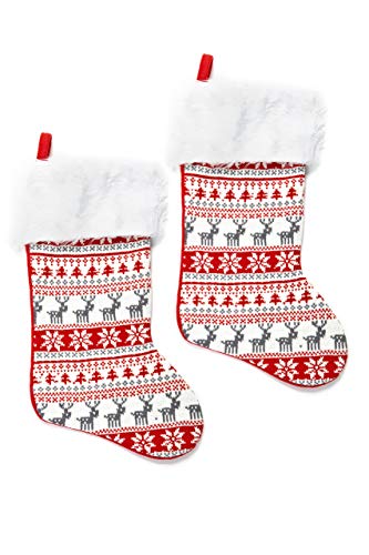 HEITMANN DECO 2er Set Nikolausstiefel zum Befüllen und Aufhängen - Nikolaus-Strumpf - rot/weiß/grau mit weihnachtlichem Muster von HEITMANN DECO