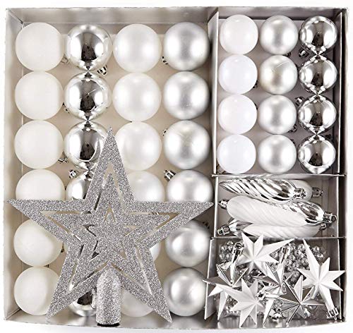HEITMANN DECO 50er Set Christbaumschmuck Sortiment mit Spitze - Kunststoff Weihnachtsschmuck weiß Silber zum Aufhängen von HEITMANN DECO