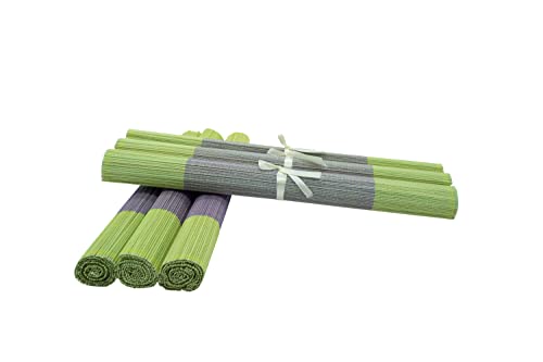 HEITMANN DECO 6er Set Bambus-Tischsets: Eckiges Platzset, Untersetzer für Teller, grün/lila, ca. 48 x 33 cm von HEITMANN DECO
