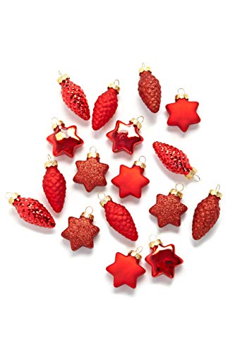 Heitmann Deco Christbaum-Schmuck - Behang-Set aus Glas - 17-teilig - Baumbehang Sterne & Zapfen - rot - Weihnachtsdeko von HEITMANN DECO