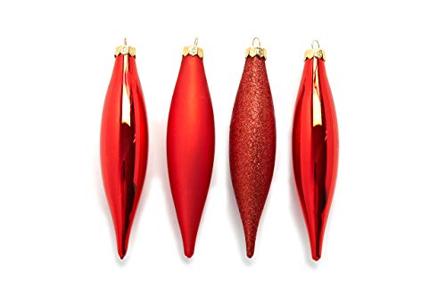 Heitmann Deco Ornament Olive - Behang Set aus Glas - 4 teilig - Christbaumschmuck - Rot- Gold - Weihnachtsdekoration von HEITMANN DECO