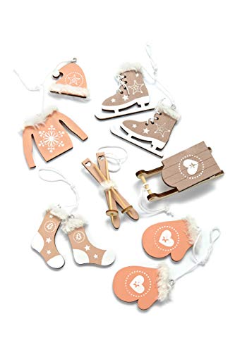 HEITMANN DECO Christbaum-Schmuck - Behang Set aus Holz - 6-teilig - Baumbehang in Apricot/Taupe - Weihnachtsdekoration von HEITMANN DECO