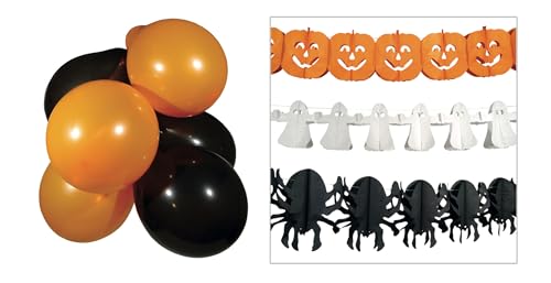 HEITMANN DECO Halloween Luftballon Girlande - Dekoratives Set mit 10 Ballons, Happy Halloween Buchstaben-Girlande & Motiv-Girlanden mit Kürbissen, Spinnen und Geistern - Perfekt für Party Deko von HEITMANN DECO