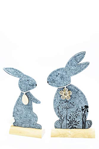 HEITMANN DECO - 1014069 Hasen - Filz - 2er Set - zum Hinstellen - Osterdeko - grau - ca. 19 x 6 x 37 cm von HEITMANN DECO