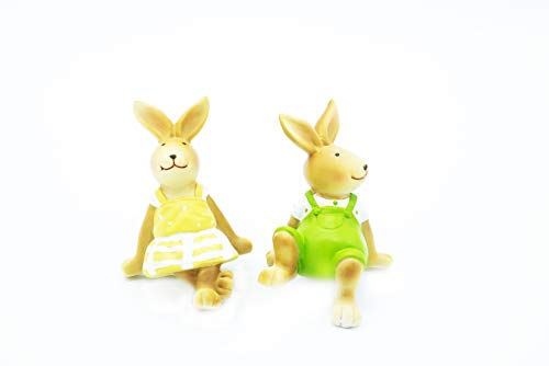 HEITMANN DECO 1014255 - Hasen - Polyresin - 2er Set - sitzend - Osterdeko - braun/grün/gelb - ca. 8 x 7,5 x 10 cm von HEITMANN DECO
