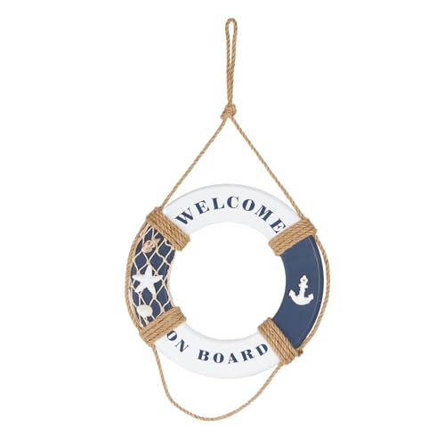 HEITMANN DECO Holz-Rettungsring Welcome on Board - Maritime Dekoration für innen zum Aufhängen - Wanddeko, Badezimmer - Blau-Weiß, 25 x 25 x 3 cm von HEITMANN DECO