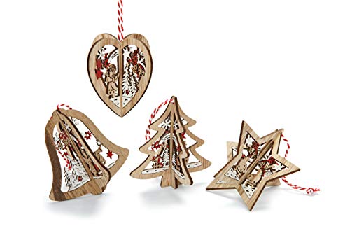 Heitmann Deco Weihnachtsbaumschmuck, Holz, natur/rot, 7-8cm von HEITMANN DECO