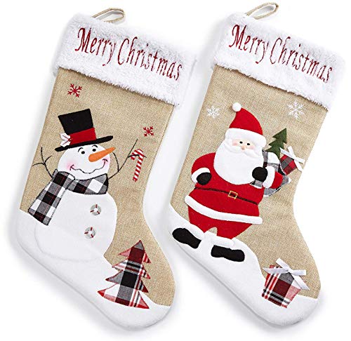 HEITMANN DECO Jute-Nikolausstiefel-Set - großer Weihnachtsstrumpf natur weiß rot zum Befüllen- Weihnachtsmann und Schneemann von HEITMANN DECO