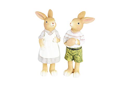 HEITMANN DECO Keramik Hase und Häsin - Dekofiguren Hasen-Paar, Osterhasen - Osterdeko, Frühling - 2er Set - Braun, Weiß, Grau, Grün, ca. 5 x 4,5 x 12 cm von HEITMANN DECO