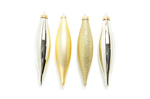 Heitmann Deco Ornament Olive - Behang Set aus Glas - 4 teilig - Christbaumschmuck - Champagner - Gold - Weihnachtsdeko von HEITMANN DECO