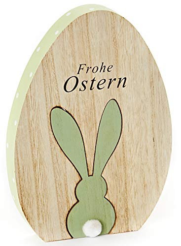 HEITMANN DECO Osterei aus Holz - Deko-Ei mit Hase und Schriftzug Frohe Ostern - Dekofigur - Tischdeko für Ostern und Frühling - Natur/Grün von HEITMANN DECO