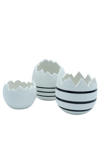 HEITMANN DECO Porzellan Eier-Schalen, 3er Set, weiß mit schwarzen Verzierungen von HEITMANN DECO