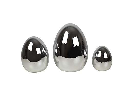 HEITMANN DECO Porzellan Ostereier 3er Set: Moderne Osterdeko zum Hinstellen, Eier in Silber, ca. ca. 20,5 x 16 x 12,5 cm von HEITMANN DECO