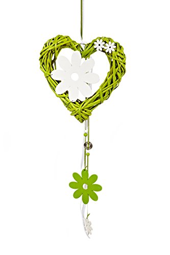 HEITMANN DECO - Rattan-Herz mit Zierblumen und Holz-Blume - perfekte Frühlingsdeko aus Rattan - Tür- und Fensterdeko von HEITMANN DECO
