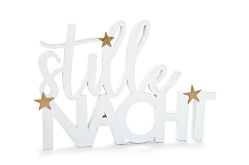 HEITMANN DECO Schriftzug Frohes Fest aus Holz - Weiß, Gold, Glitzer - mit Sternen - Aufsteller - Weihnachtsdekoration von HEITMANN DECO
