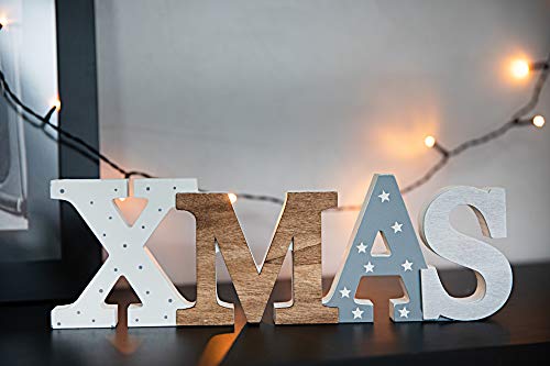 HEITMANN DECO Schriftzug Xmas aus Holz - weiß/grau/braun - mit Punkten und Sternen - Aufsteller - Weihnachtsdekoration von HEITMANN DECO