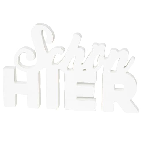 HEITMANN DECO 1009071 Schriftzug aus Holz Schön Hier - Aufsteller, Dekofigur - modern, Dekoration für innen - weiß, 29 x 1.8 x 18.5 cm von HEITMANN DECO