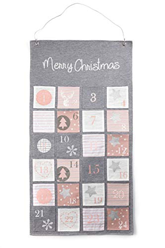 Heitmann Deco Stoff-Adventskalender Merry Christmas - moderner Adventskalender zum Befüllen und Aufhängen - grau rosa weiß von HEITMANN DECO