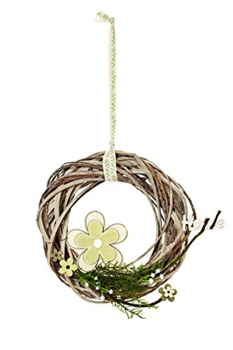 HEITMANN DECO Wandkranz mit Holz-Blume und Mini-Schriftzug Home - als Türkranz, Raumsschmuck und Tischdeko für Frühling und Sommer von HEITMANN DECO