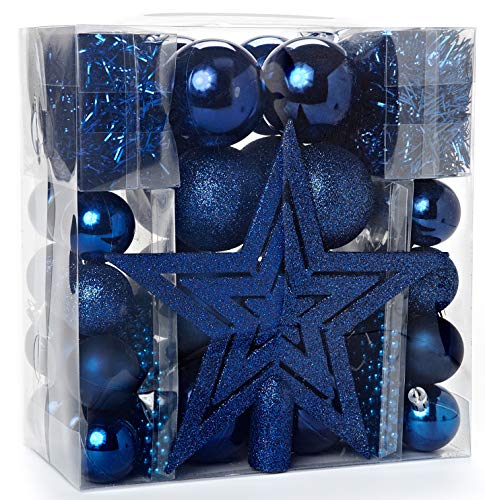HEITMANN DECO Weihnachtsbaum-Schmuck - blau - 45-teilig - Set inkl. Baumspitze, Kugeln, Perlketten und Girlanden - Kunststoff von HEITMANN DECO