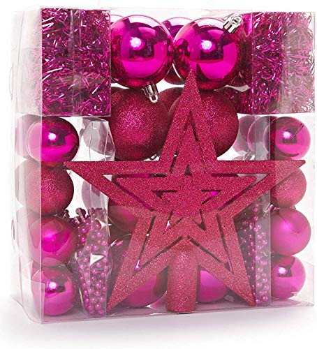 Heitmann Deco Weihnachtsbaum-Schmuck - rosa - 45-teilig - Set inkl. Baumspitze, Kugeln, Perlketten und Girlanden - Kunststoff von HEITMANN DECO