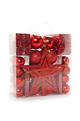 Heitmann Deco Weihnachtsbaum-Schmuck - rot - 45-teilig - Set inkl. Baumspitze, Kugeln, Perlketten und Girlanden - Kunststoff von HEITMANN DECO