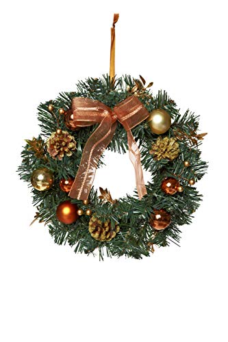 HEITMANN DECO Weihnachtskranz - Türkranz Wandkranz Weihnachten - dekorierter Kranz aus Tannenzweigen - Grün, Kupfer, Gold von HEITMANN DECO