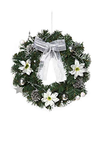HEITMANN DECO Weihnachtskranz - Türkranz Wandkranz Weihnachten - dekorierter Kranz aus Tannenzweigen - Grün, Weiß, Silber, 32 x 32 x 10 cm von HEITMANN DECO