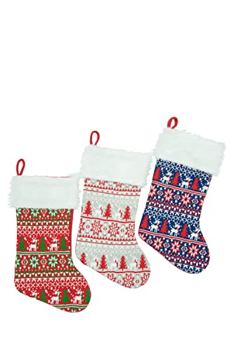 HEITMANN DECO - Weihnachtsstrümpfe jacquard-muster - 3er Set - grau/rot/blau/weiß - zum Befüllen - ca. 41 cm von HEITMANN DECO