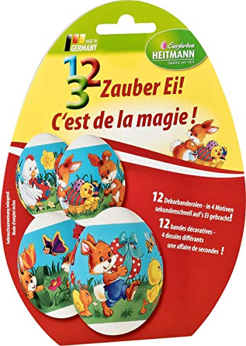 Brauns Heitmann -1,2,3 Zauber Ei! - 12 Dekorbandarolen mit 4 verschiedenen Motiven - braune und weiße Eier - Ostern - Ostereier - Ostertisch - Eier bemalen Schmücken Deko Ostern von Eierfarben HEITMANN