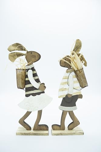 HEITMANN DECO - 2er Set Holzhase und Häsin mit Drahtkörbchen - Frühlingsdekoration - Osterdeko Figuren aus Holz, Natur von Heitmann Deco