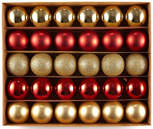 Heitmann Deco 30er Set Christbaumkugeln Sortiment- Weihnachtsschmuck rot Gold zum Aufhängen - Kunststoffkugel Sortiment von HEITMANN DECO