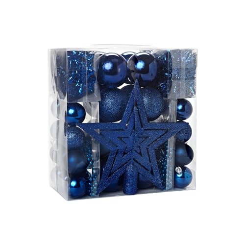 Heitmann Deco Weihnachtsbaum-Schmuck - blau - 45-teilig - Set inkl. Baumspitze, Kugeln, Perlketten und Girlanden - Kunststoff, ca. 40 x 25 x 12 cm von HEITMANN DECO
