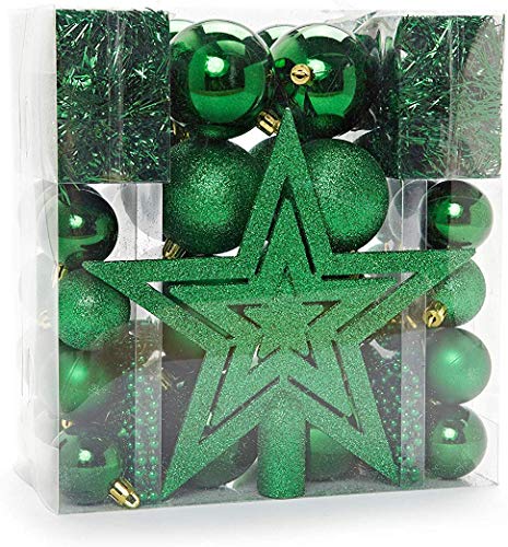Heitmann Deco Weihnachtsbaum-Schmuck - grün - 45-teilig - Set inkl. Baumspitze, Kugeln, Perlketten und Girlanden - Kunststoff von HEITMANN DECO
