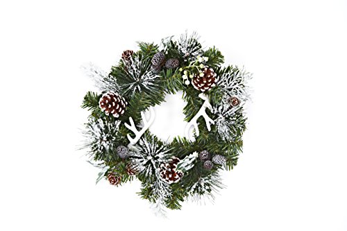 Heitmann Deco dekorierter Weihnachts-Kranz mit Zapfen und Geweihen - künstliche Tanne-Zweige - Deko-Kranz - grün/weiß von HEITMANN DECO