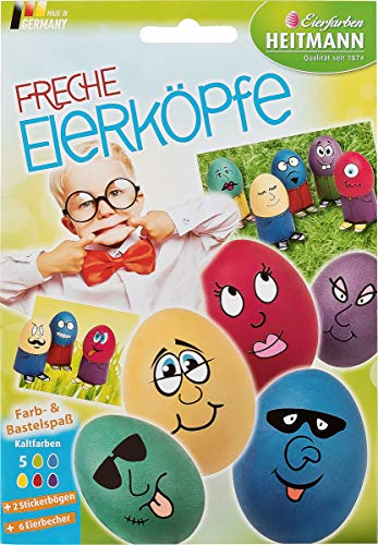 Heitmann Eierfarben - Freche Eierköpfe - Färbetabletten, Sticker und Eierbecher zum Basteln - für weiße und braune Eier von HEITMANN DECO