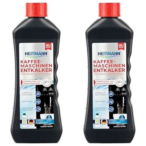 HEITMANN Kaffeemaschinen Entkalker 250 ml - Kalklöser für Kaffeevollautomaten, Siebträger, Kapselmaschinen und Padmaschine - Materialschonend, Geruchsneutral - Zwei Anwendungen (Packung mit 2) von HEITMANN