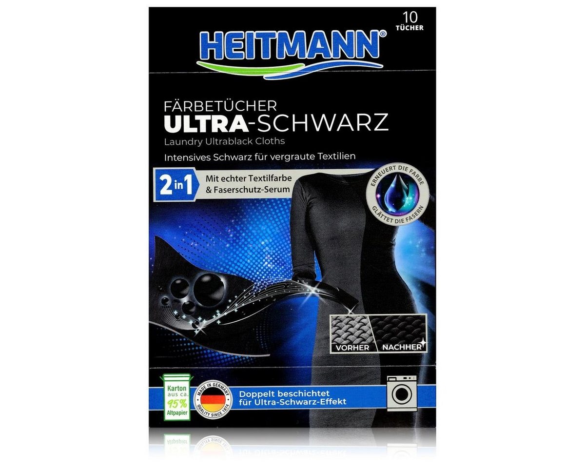 HEITMANN Textilfarbe Heitmann Färbetücher Ultra-Schwarz 10 Tücher 2in1 Ultra-Schwarzeffekt von HEITMANN