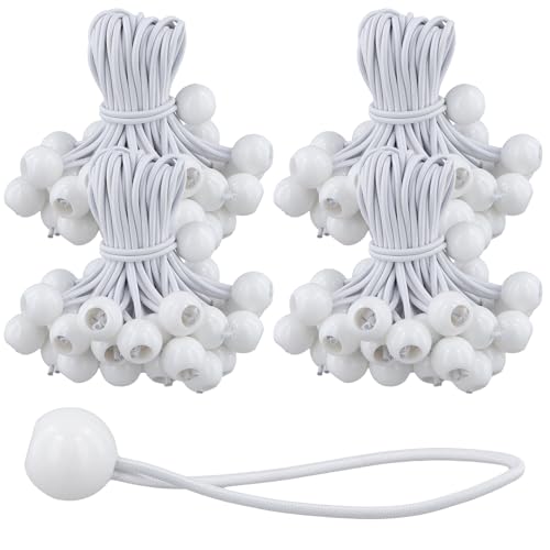 HEIYUET 100 Stück Weiss Spanngummis mit Kugel 15cm, Zelt Gummispanner mit Kugel, Planenspanner mit Kugel Gummispanner Zeltgummis Expanderschlingen Gummischlaufen für Planen Zelt Banner Camping von HEIYUET