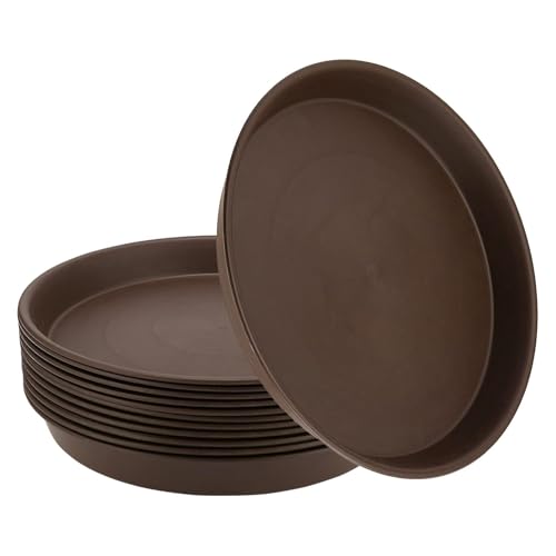 HEIYUET 12 Stück Rund Blumentopf Untersetzer Braun 23cm, Kunststoff Blumentopfuntersetzer Rund, Garten Pflanzen Untertasse Runde Pflanztopf Untersetzer für Innen- und Außenbereich von HEIYUET