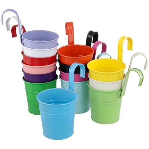 HEIYUET 14er Set Balkon Hängetöpfe Metall, 10cm Bunte Hängetöpfe Blumentöpfe zum Aufhängen, kleine Hängende Blumentöpfe mit Haken für Außen innen Balkon Dekoration Garten Zaun von HEIYUET