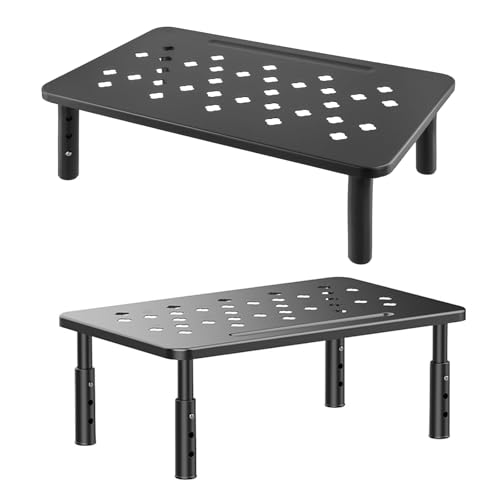 HEIYUET 2 Stück Schwarz Monitorständer 37x23cm, 3 Höhenverstellbare Schreibtisch Monitor Erhöhung, Bildschirmerhöhung Monitor Stand Monitorerhöhung Ständer für Laptop, PC, Drucker bis 20 kg von HEIYUET