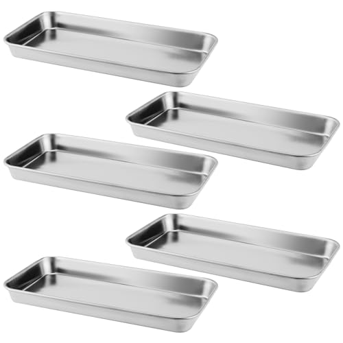 HEIYUET 5 Stück Instrumententablett Klein, Edelstahl Tablett Klein Rechteckig, Labortablett Nützliches Werkzeug Edelstahl Tabletts für Labor, 22,5 x 11,7 x 2 cm von HEIYUET