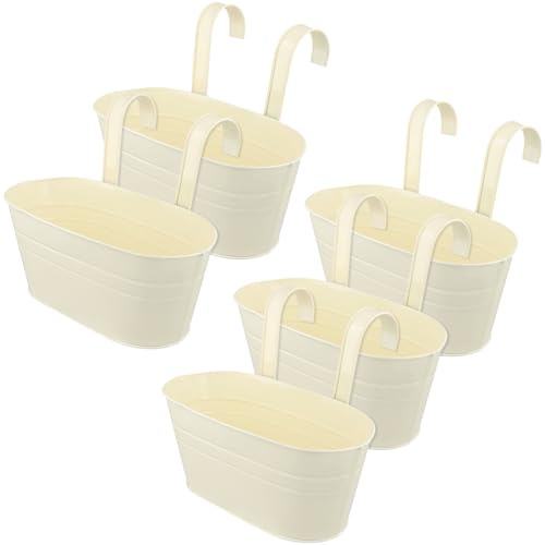 HEIYUET 5er Set Metall Hängetöpfe Beige, Vintage Pflanztopf Hängetöpfe Balkon Blumentöpfe zum Aufhängen, Hängende Blumenkasten mit Haken für Außen innen Balkon Dekoration Garten Zaun von HEIYUET